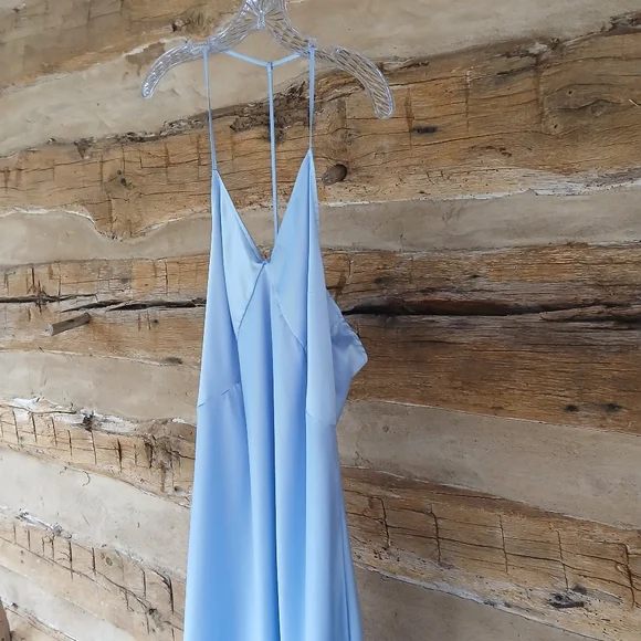 Cable & Gauge Blue V Neck T Back Satin Nightgown Medium - Picture 4 of 7